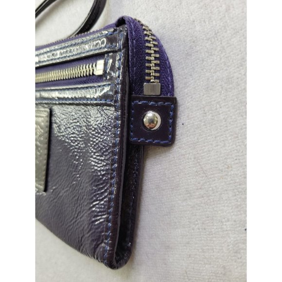 Coach Poppy Women's Deep Blue Patent Leather Zip Up Wristlet Credit Card Slots - Picture 6 of 11